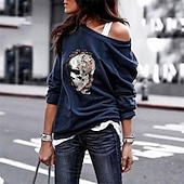 abordables Boutique Graphique Sweatshirts &amp; Hoodies-Femmes Sweatshirt Pull Graphique Crâne Halloween Actif Mode Streetwear manche longue Col ras du cou Hauts Réguliers Rue Tenue Quotidienne Occasionnel Imprimé Noir Rouge Bleu Vert Gris Automne Hiver