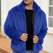 levne Pánské bundy a kabáty-Pánské Neformální bunda Kabát z umělé kožešiny Dovolená Denní Zahřívací Plyš Podzim Zima Bez vzoru Módní Šik ven Stojáček Standardní Černá Bílá Žlutá Královská modř Velbloudí Saka