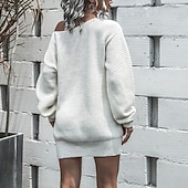 voordelige Trui Jurken-Dames Mini-jurk Trui-jurk Modieus Modern Lantaarn mouw Dagelijks Uitgaan Weekend Normale pasvorm Effen Lange mouw Schouderafhangend Zwart Wit Blozend Roze blauw Lente Herfst