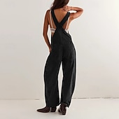economico tute casual-Per donna Normale Tuta Attivo Tinta unica Senza Maniche Collo a U Tasca Bottoni Vacanza Quotidiano Vestibilità regolare Nero Giallo Rosa Autunno