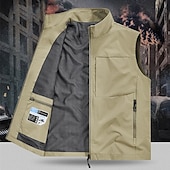 preiswerte Herren Angelweste-Herren Outdoor-Weste Weste Angelweste Outdoor Täglich Mode Lässig Frühling Herbst Tasche Polyester Bequem Einfach Reisverschluss Stehkragen Normale Passform Schwarz Rote Khaki Armeegrün Weste