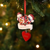 お買い得  クリスマス-カスタマイズされた2枚の写真が付いたパーソナライズされたクリスマスツリー樹脂製オーナメント、ハート型のホリデー吊り下げ装飾、家の装飾やギフトに最適なユニークな記念品