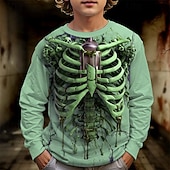 billiga Pojkes Halloween kostymer-Halloween Pojkar 3D Dödskalle T-shirt Långärmad Vår Höst Mode Grundläggande Barn 4-12 år Rund hals Utomhus Ledigt Dagligen Normal