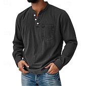 levne Ležérní tričko Henley-Pánské Retro Tričko Henley Tričko Tričko Dlouhý rukáv Retro Na běžné nošení Ležérní Jaro Podzim Celý rok Černá Růžová Fialová Vodní modrá Trávová zelená Henley Tričko Henley