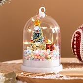 abordables luces navideñas interiores-1 pieza 11 * 7,2 cm árbol de Navidad brillante flor plateada regalo luz de noche escritorio árbol de Navidad escena de nieve adorno luz ag10 * 3 baterías