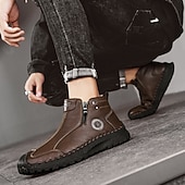abordables Bottines-Homme Bottes Rétro Marche ancien Quotidien PU Confortable Bottes Mi-Mollet Mocassin Brun foncé Noir Gris Printemps Automne