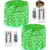 olcso USB-tápellátás-2 db 20 m/66 láb 200 led gyöngy karácsony halloween esküvői party fesztivál tündér fényfüzér beltéri és kültéri udvari kerti dekoráció fényfüzér usb tápegység 8 funkciós távirányító