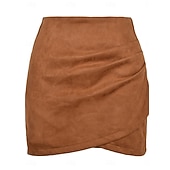 preiswerte Formelle Röcke-Damen Rock A-Linie Elegant Mode Mini Hohe Taille Röcke Einfach Mikroelastisch Straße Date Schwarz Rosa Khaki Grau Frühling Velourleder