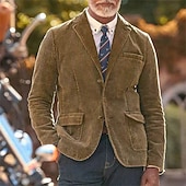economico Giubbotti e cappotti da uomo-Per uomo Blazer in velluto a coste Blazer Affari Cocktail party Ricevimento di matrimonio Moda Casual Primavera Autunno Poliestere Semplice Tasca Bottoni Confortevole Monopetto Giacca Nero Kaki Verde