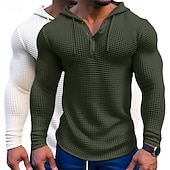 billige Vaffelstrikket T-skjorte-Herre Vaffelskjorte T skjorte T-skjorte Langermet skjorte Langermet Med hette Vår &amp; Vinter Alle årstider عادي Mote Designer Grunnleggende 2 deler Knapper Feriereise Gate Avslappet Army Green + Grey