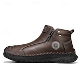 abordables Bottines-Homme Bottes Rétro Marche ancien Quotidien PU Confortable Bottes Mi-Mollet Mocassin Brun foncé Noir Gris Printemps Automne
