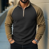 abordables Sudaderas Básicas_-Hombre Sudadera con capucha y cremallera Sudadera con capucha y cremallera de un cuarto Táctico Verde Ejército Azul Marino Cuello Mao Plano Cremallera Bolsillo Bloque de Color Táctico Deporte Diario