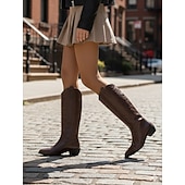 abordables Bottes de cheval-Bottes d&#039;équitation pour femmes jusqu&#039;aux genoux avec languettes de traction, design confortable à enfiler à talon bas, chaussures de mode de style western classique pour une tenue décontractée