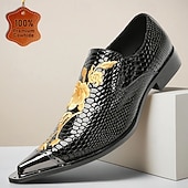 ieftine Mocasini din piele premium-Pantofi eleganți bărbătești din piele naturală de vacă, cu model de crocodil negru și broderie aurie – mocasini formali de lux pentru afaceri, nunți și banchete