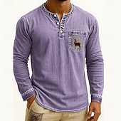 voordelige Casual Henley-T-shirt-Voor heren Henley-shirt T-shirts T-shirt Shirt met lange mouwen Lange mouw Henley Herfst Winter Rendier Hert Modieus Ontwerper Mode Wijnoogst Vakantie Straat Uitgaan Donker Bruin Marine Zwart Top