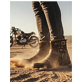 economico Stivali da motociclista-stivali da motociclista in pelle nera da uomo con cinturini con fibbia e design a teschio ricamato, resistenti ed eleganti per motociclisti e abbigliamento casual