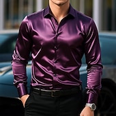 economico Camicie in raso da uomo-Per uomo Camicia Camicia in raso Camicia casual Camicia con Bottoni Semplice Formale Matrimonio Nero Bianco Vino Blu marino Manica Lunga Bavero Primavera &amp; Autunno Tutte le stagioni Abbigliamento