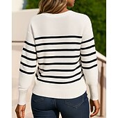 halpa Huppari &amp; Collegepaita-Naisten Neulottu paita Neulepusero Pitkähihainen Topit Urheilu- ja treenivaatteet Syksy Raidoitettu Spandex Muoti Ulkoilu Matkailu Urheilu Urheiluasut Urheiluvaatteet Mustavalkoinen Musta Valkoinen