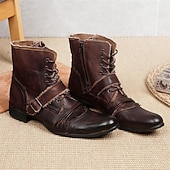 abordables Bottes en cuir haut de gamme-Bottes de motard rétro en cuir marron pour homme – Bottes de moto montantes faites à la main avec des accents de boucle pour le punk, le gothique et le streetwear décontracté