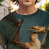 abordables Animales 3D para Niño-Boys' 3D Dinosaur T shirt Tee Long Sleeve Spring Fall Fashion Basic Kids 4-12 Years Crew Neck Outdoor Casual Daily Regular Fit