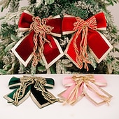 זול קשתות ורצועות-קישוטי קשת לחג המולד, קשתות קטיפה גדולות ומפוארות עם גימור זהב לקישוט עץ חג המולד, קישוטי חג המולד פנימיים וחיצוניים