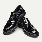 זול מכנסי עור פרימיום-נעלי לוקס שחורות לגברים עם ציציות, נעלי עסקים קלאסיות, ללבישה במשרד, מסיבות ואירועים חצי רשמיים