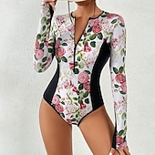 cheap One Pieces Rash Guards-Women&#039;s Rash Guard Full Body Swimwear Dive Skin Suit UPF50+ Quick Dry High Elasticity Long Sleeve Swimwear Surfing Diving Snorkeling Swimming Floral Summer