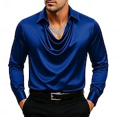 economico Camicie in raso da uomo-Per uomo Camicia Come la seta Camicia in raso Camicia casual Semplice Formale Matrimonio Blu marino Viola scuro Manica Lunga Bavero Primavera &amp; Autunno Tutte le stagioni Abbigliamento Arricciato