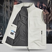 preiswerte Herren Angelweste-Herren Outdoor-Weste Weste Angelweste Outdoor Täglich Mode Lässig Frühling Herbst Tasche Polyester Bequem Einfach Reisverschluss Stehkragen Normale Passform Schwarz Rote Khaki Armeegrün Weste