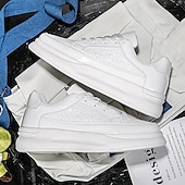 economico Sneakers Casual-scarpe da ginnastica da uomo bianche e robuste: comode scarpe sportive con lacci e suola spessa per la corsa, la palestra e lo stile casual quotidiano