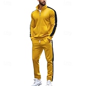 billiga grundläggande sweatsuits-Herr Tröja Träningsoverall Outfit set Hög krage Utomhus Dagligen Sport Snörning Dragkedja Ficka Färgblock Svart Gul Rubinrött Polyester Sportkläder Mode Streetwear Vår