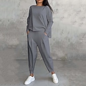 tanie dresy-Damskie Komplety dresowe Dres 2-częściowy Stroje do salonu z kieszenią Solidne kolory Zestawy odzież Jesień Czarny Biały Siłownia Bieganie Zdatność Lekki Oddychający Długi rękaw Sport Odzież sportowa