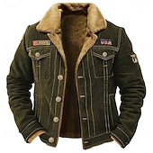 billige grafiske jakker og kåper for menn-Herre USA Fleece-jakke Cargo jakke Sherpa jakke Taktisk Hold Varm Årgang utendørs Hjem Broderi Flere lommer Vinterfrakker Høst Vinter Fleecekrage med nedfellbar krage Langermet Militærgrønn Mørkeblå