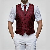 abordables Costumes de fête-gilet homme col V fête cachemire bordeaux bleu vert coupe ajustée