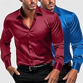 preiswerte Satinhemden für Herren-Herren Hemd Satinhemd Kleidhemd Freizeithemd Knopfhemd Einfach Formell Hochzeit Weiß + Grün Weiss + schwarz Weiß + blau Blau + grün Langarm Revers Frühling &amp; Herbst Ganzjahres Bekleidung