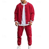 abordables sudaderas basicas-Hombre Sudadera Tracksuit Conjunto de atuendo Escote Chino Exterior Diario Deportes Correa Bolsillo Raya Negro Rojo Azul Marino Poliéster Ropa de Deporte Moda Ropa de calle Primavera