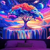 رخيصةأون Tapestries Blacklight-شجرة الحياة المتوهجة الجميلة، سماء كوكب، شلال، منظر طبيعي، نسيج معلق، جدار فني، نسيج كبير، جدارية ديكور، صورة خلفية، بطانية، ستارة، ديكور غرفة النوم، غرفة المعيشة، المنزل