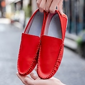 preiswerte Sneaker für Herren-Rote Slipper aus Kunstleder für Herren – leichte Freizeitschuhe für den Alltag und auf Reisen