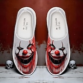 abordables Chaussures pour Hommes-Baskets à enfiler pour hommes avec imprimé visage de clown effrayant, chaussures décontractées de style horreur pour costume d&#039;Halloween et marche