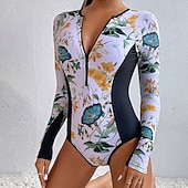 cheap One Pieces Rash Guards-Women&#039;s Rash Guard Full Body Swimwear Dive Skin Suit UPF50+ Quick Dry High Elasticity Long Sleeve Swimwear Surfing Diving Snorkeling Swimming Floral Summer