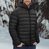tanie męskie kurtki i płaszcze z grafiką-Męskie Renifer Nadruk Płaszcz zimowy Dół kurtka puchowa Keep Warm Ochrona przed deszczem Lekki Codzienny Na zewnątrz Codzienny Pikowana kurtka z kapturem Jesień Zima Kaptur Długi rękaw Czarny