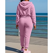 tanie dresy-Damskie Dres 2-częściowy Bluza z kapturem Lounge Komplety dresowe Elastyczny pas Solidne kolory Zestawy odzież Jesień Czarny Różowy Na zewnątrz Podróże Sportowy Odprowadza wilgoć Długi rękaw Sport