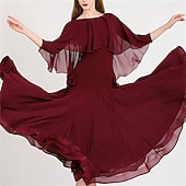 billiga Tävling Kläder-klänning för damdans, långärmad, modern valsdräkt, damdräkt för prestationsträning