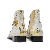 economico Stivali in pelle di alta qualità-stivali western da uomo con motivo floreale bianco e design allacciato: calzature di tendenza per uomini alla moda, perfette per feste e spettacoli