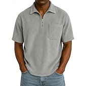 abordables Polo classique pour homme-Homme Polo à fermeture éclair Texturé Occasionnel Fête Revers Zip quart Manche Courte Mode Basique Uni Texturé Quart de zip Chaud Été Printemps Coupe régulière Marron foncé Violet Kaki Polo