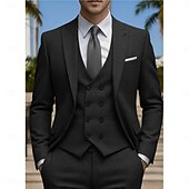 Men's Wedding Party Tweed Suits Peaked Lapel Black Coffee Daily Casual Solid Colored Tailored Fit 3 Piece Single Breasted Two-buttons4