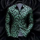 economico Camicie in raso da uomo-Per uomo Camicia Camicia in raso Camicia a righe Camicia casual Camicia con Bottoni Paisley Formale Matrimonio Nero Vino Blu Verde Manica Lunga Colletto Primavera &amp; Autunno Tutte le stagioni