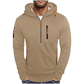 economico felpe con cappuccio da uomo di base-Per uomo Felpa con cappuccio Felpa con cappuccio e zip corta Nero Bianco Blu marino Cachi Grigio chiaro Con Cappuccio Semplice Tasca Zip a un quarto Sport &amp; Outdoor Quotidiano Ferie Poliestere