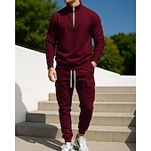 economico Tute da ginnastica-Per uomo Tuta da 2 pezzi Set di tute in pile Abiti da salotto Cerniera a un quarto Tinta unita Completo Abbigliamento Autunno &amp; Inverno Nero Bianco All&#039;aperto Viaggio Sportivo cascante Caldo Manica