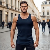 economico Canotte da palestra-Per uomo Canotta Maglietta smanicata Canottiera Maglietta senza maniche Senza Maniche Collo a U Estate Primavera A righe Moda Streetwear Interno Palestra Sport Nero Bianco Blu marino scuro Maglietta